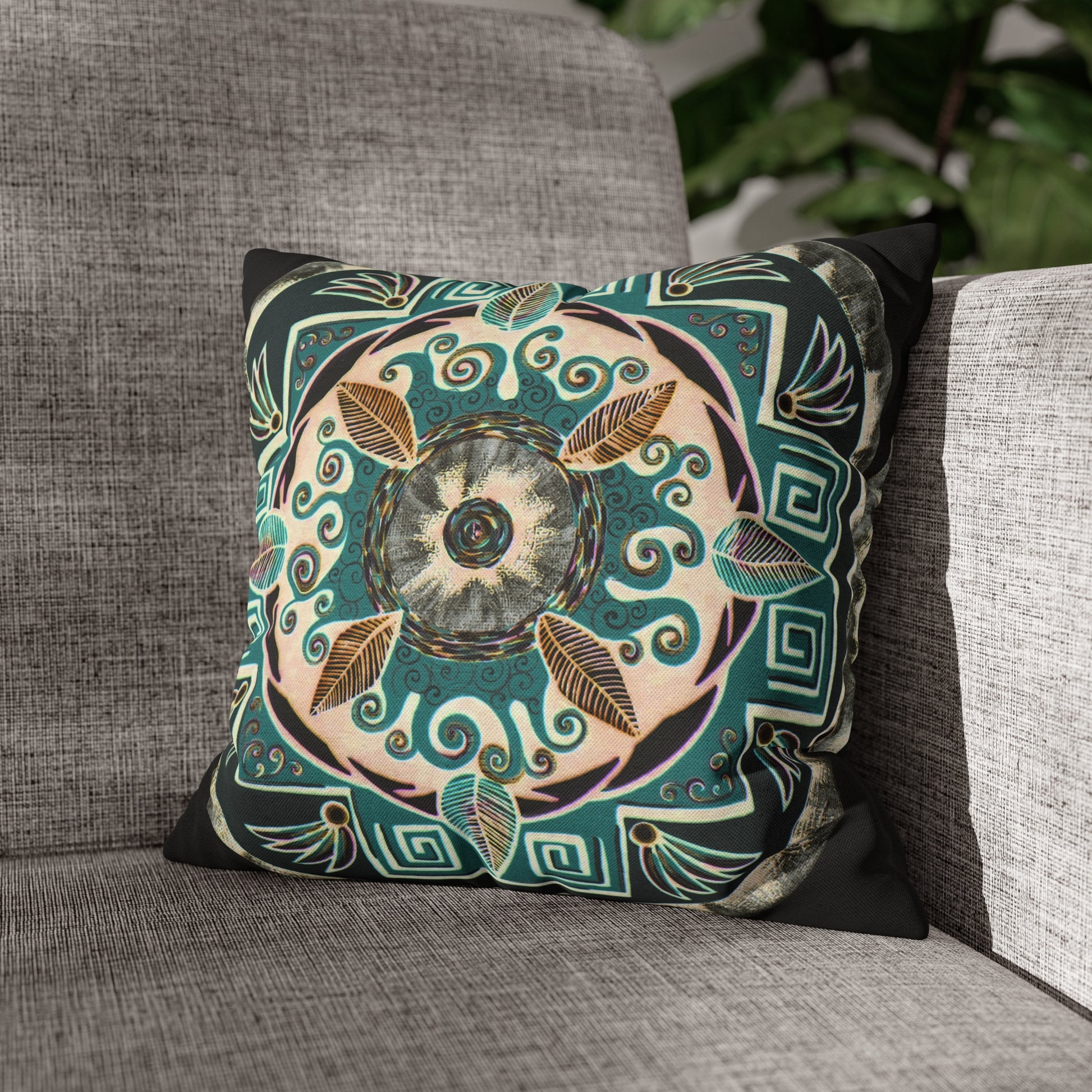 "Hojachakanazura" Dreamcatcher Pillow Cover - Blue Flame Array 14" × 14" Home Decor