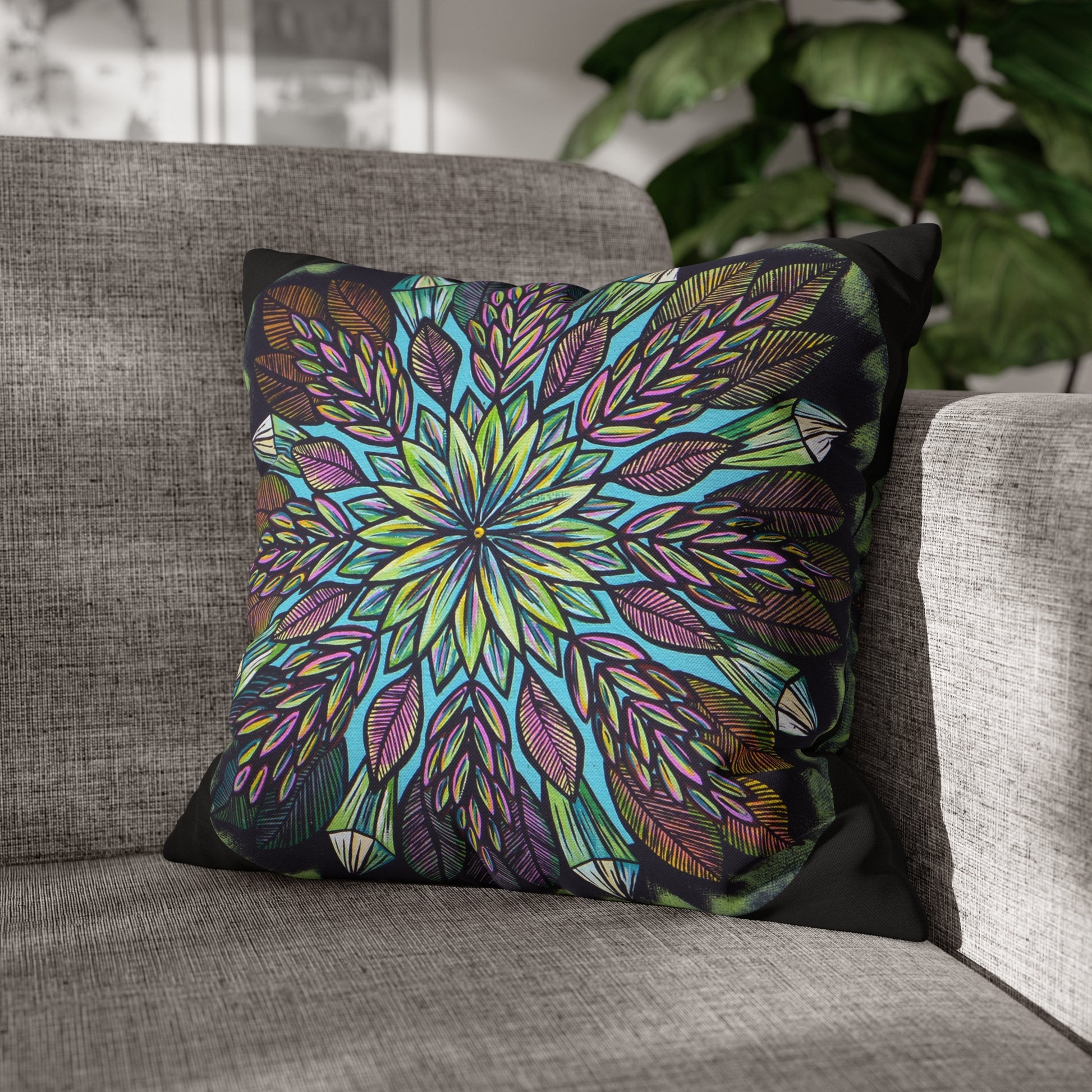 "Krystalhoja" Dreamcatcher Pillow Cover - Blue Flame Array 18" × 18" Home Decor