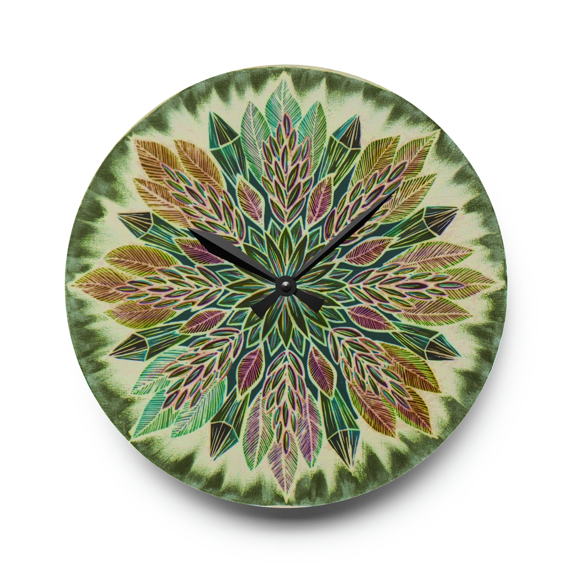 "Krystalhoja Verde" Cosmic Clock - Blue Flame Array 10.75'' × 10.75'' (Round) Home Decor