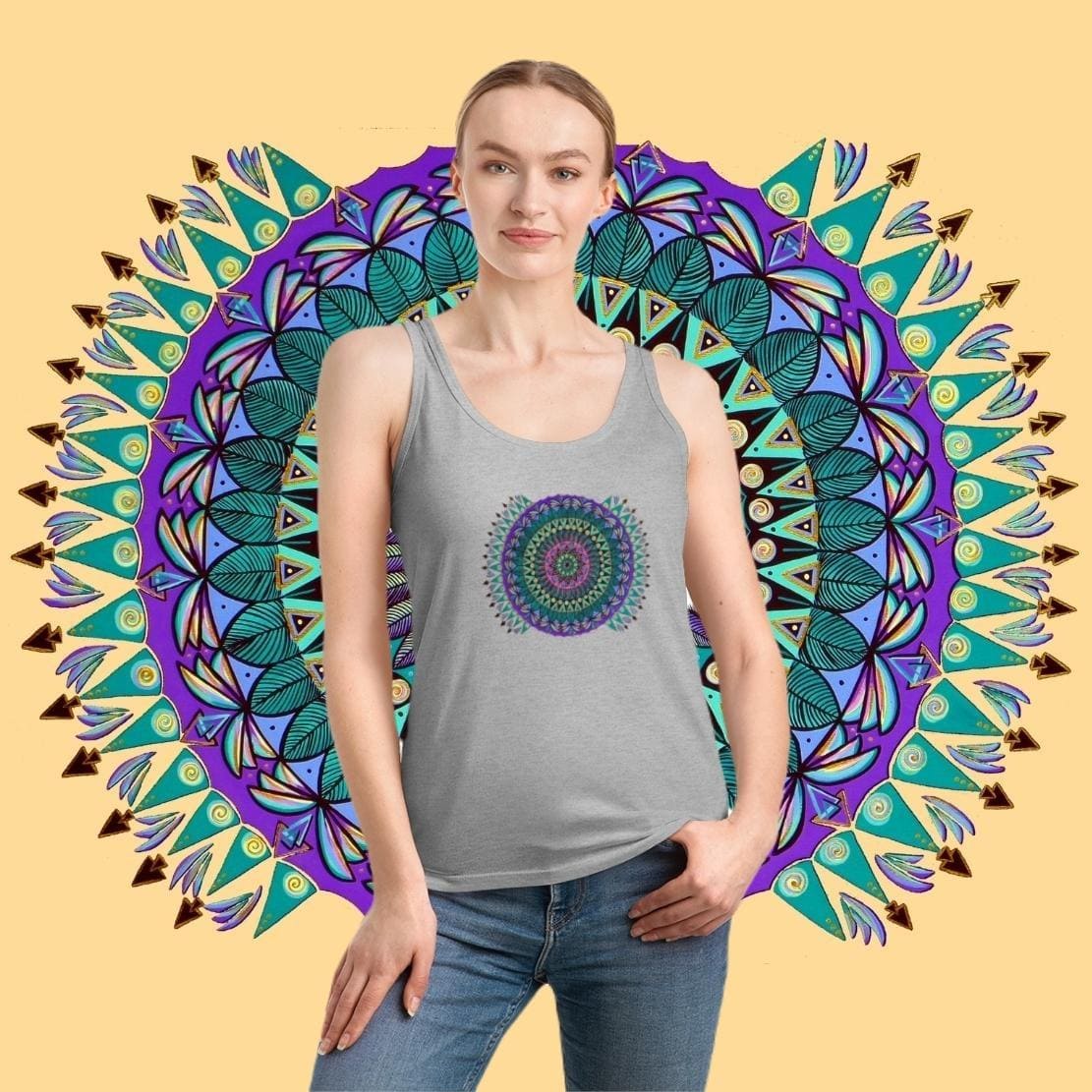 "Mandaladiosa" Ladies Organic Tank Top - Blue Flame Array Tank Top