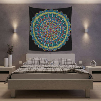 "Almandalayana" Wall Tapestry - Blue Flame Array 57" × 57" Home Decor