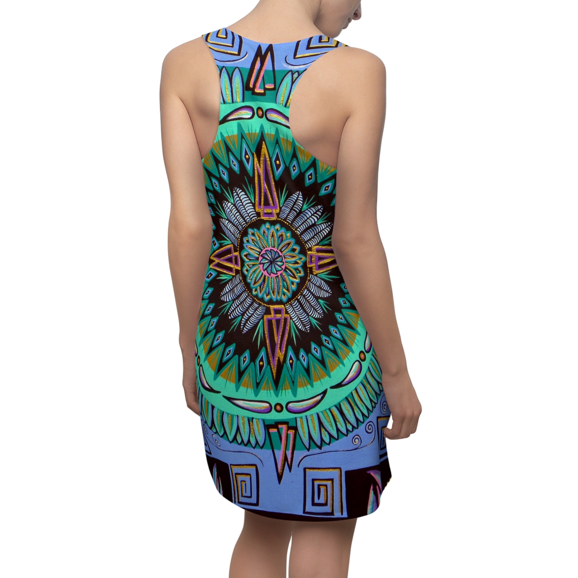 "Plumachakana" Ladies Racerback Dress - Blue Flame Array All Over Prints