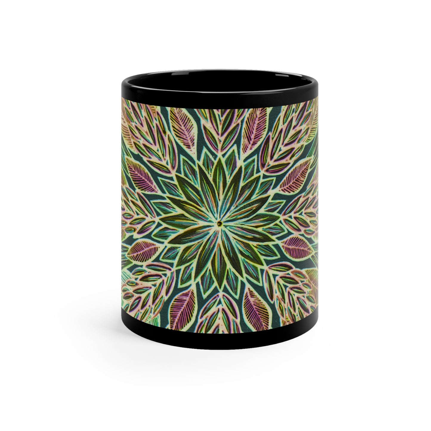 "Krystalhoja Verde" Black Ceramic Mug - Blue Flame Array Mug