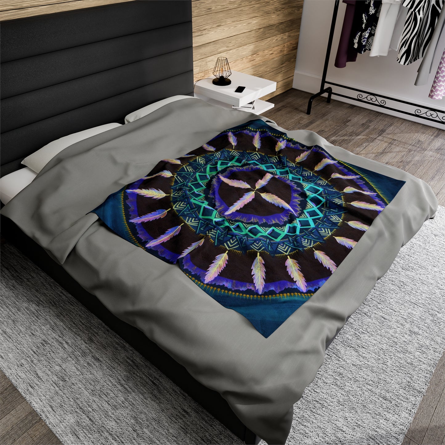 "Cuatro Vientos" Dreamcatcher Blanket - Blue Flame Array 50" × 60" All Over Prints