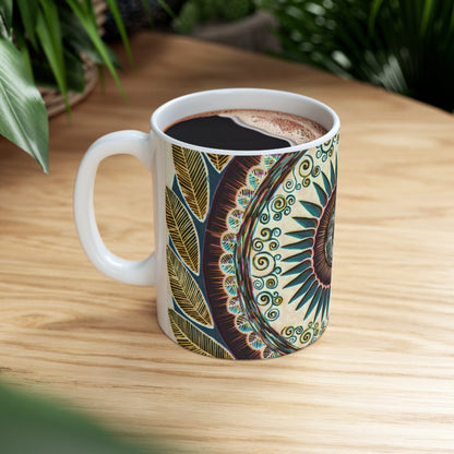 "Mandalamirajna" White Ceramic Mug