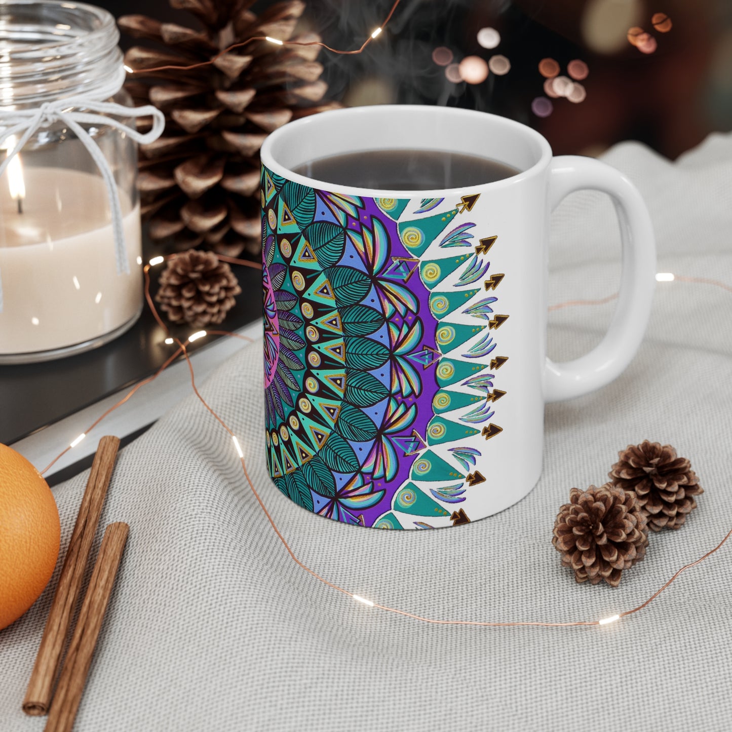 "Mandaladiosa" White Ceramic Mug