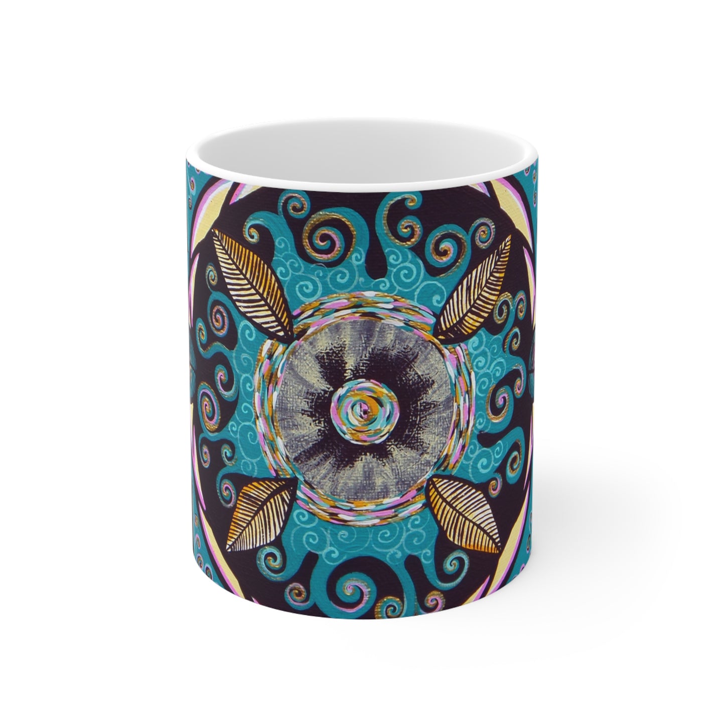 "Hojachakana" White Ceramic Mug - Blue Flame Array Mug