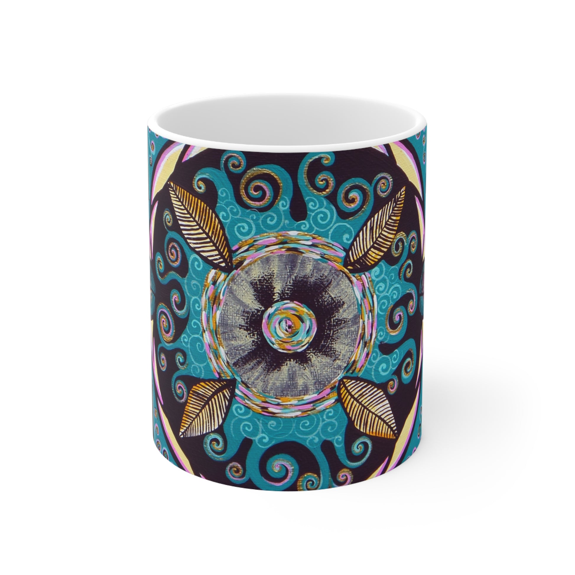 "Hojachakana" White Ceramic Mug - Blue Flame Array Mug