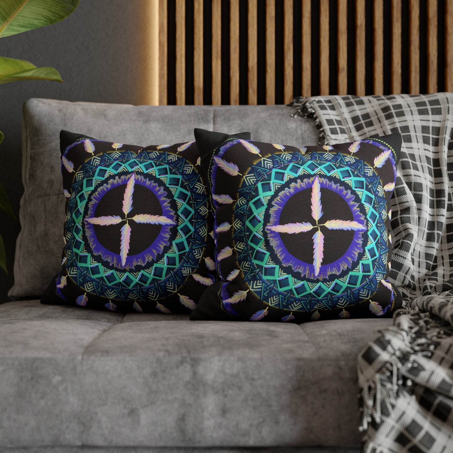 "Cuatro Vientos" Dreamcatcher Pillow Cover - Blue Flame Array Home Decor