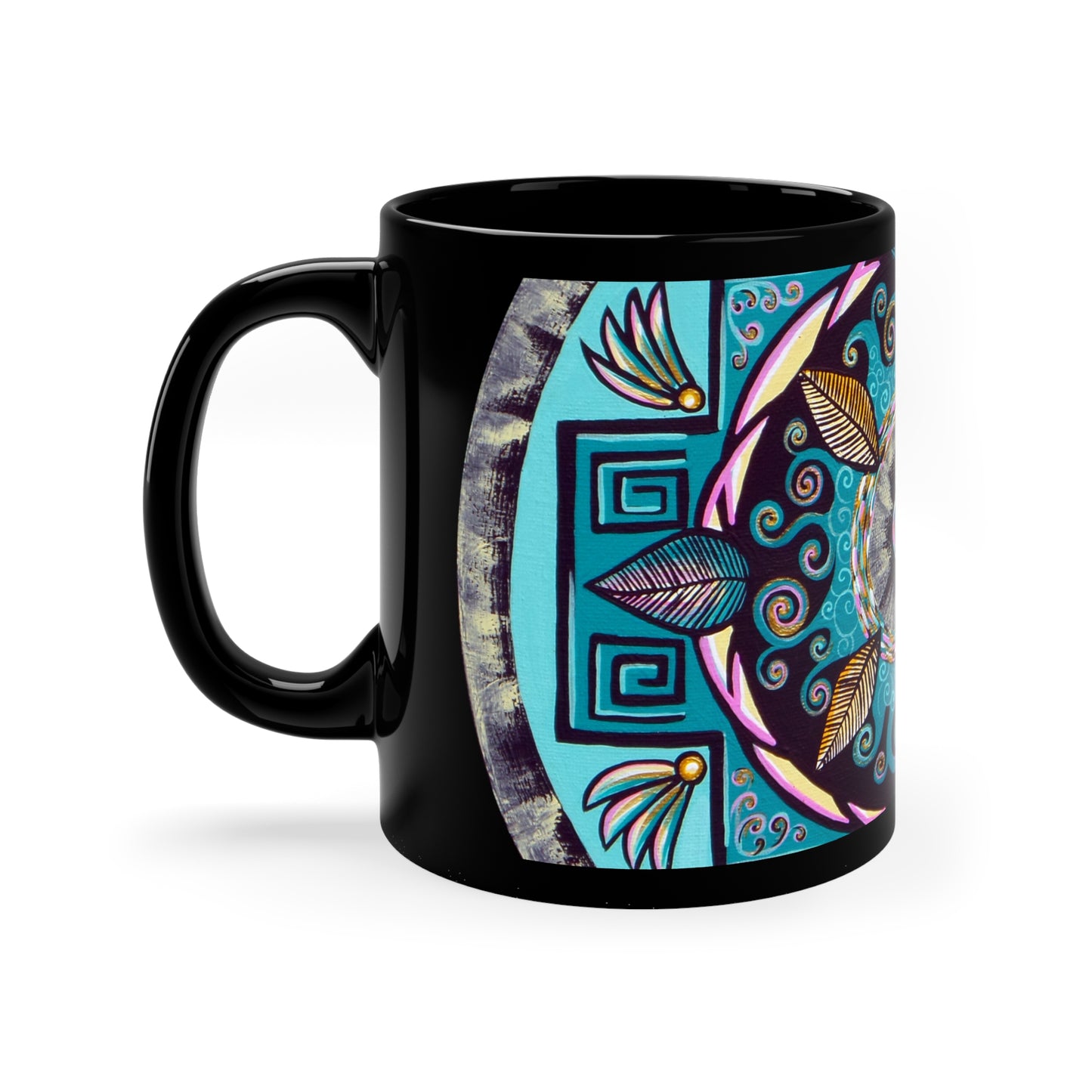 "Hojachakana" Black Ceramic Mug - Blue Flame Array Mug