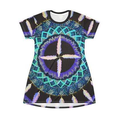 "Cuatro Vientos" Ladies T-Shirt Dress - Blue Flame Array All Over Prints