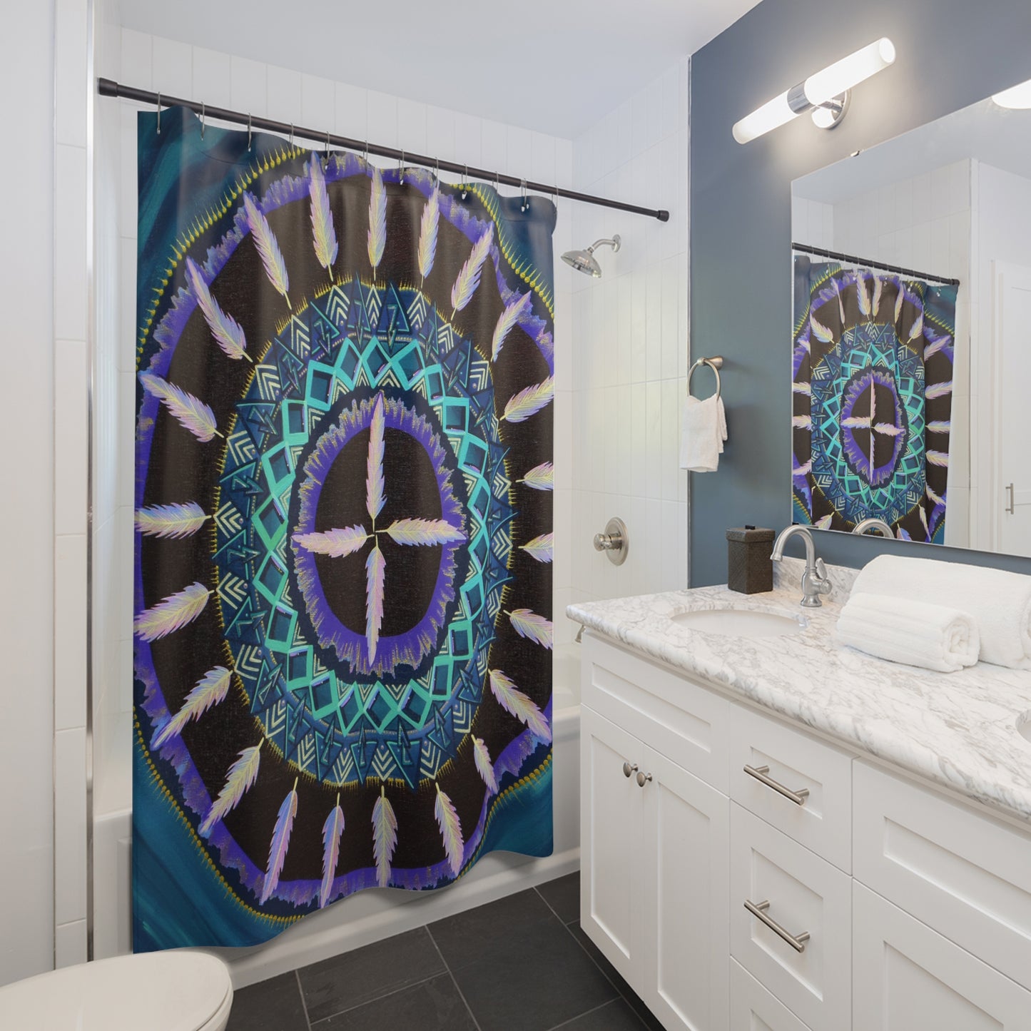 "Cuatro Vientos" Shower Curtains - Blue Flame Array 71" × 74" Home Decor