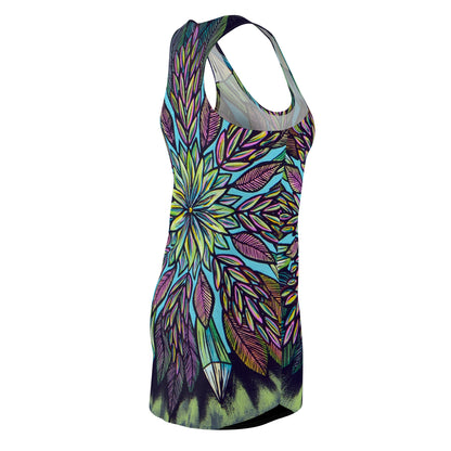 "Krystalhoja" Ladies Racerback Dress - Blue Flame Array All Over Prints