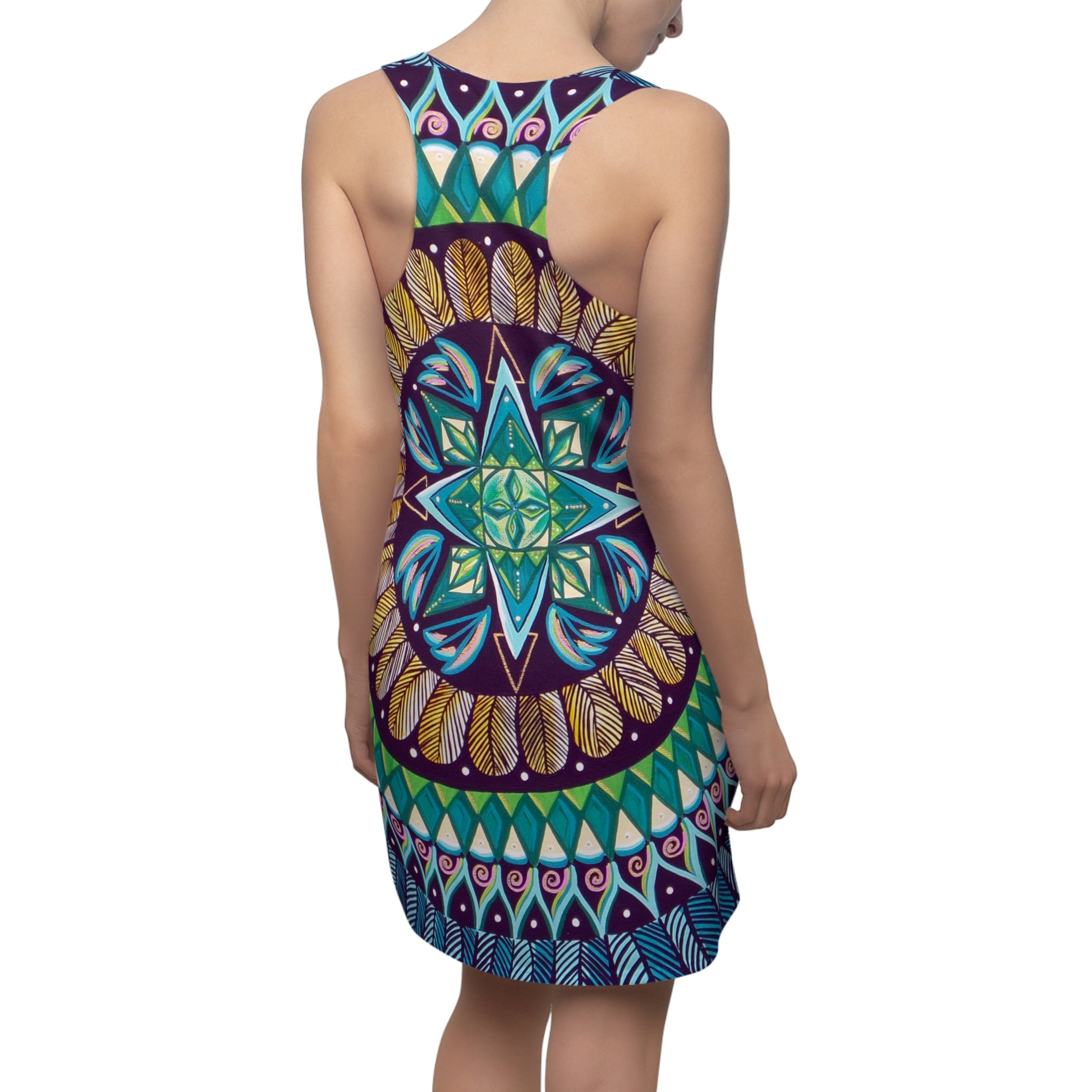 "AquilazurA Kryst'dala" Ladies Racerback Dress - Blue Flame Array All Over Prints