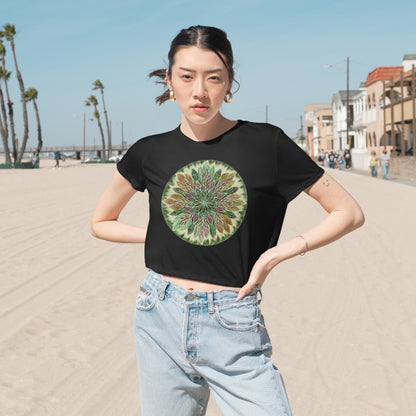 "Krystalhoja Verde" Flowy Cropped Tee - Blue Flame Array T-Shirt