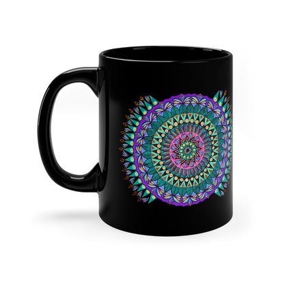 "Mandaladiosa" Black Ceramic Mug - Blue Flame Array Mug