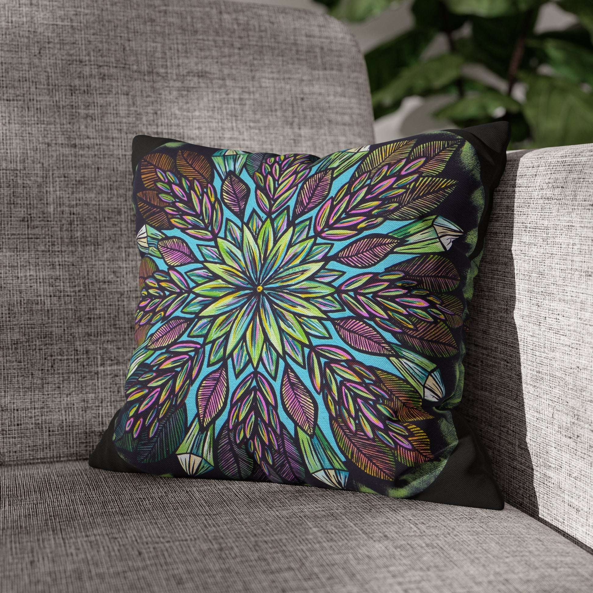 "Krystalhoja" Dreamcatcher Pillow Cover - Blue Flame Array 14" × 14" Home Decor