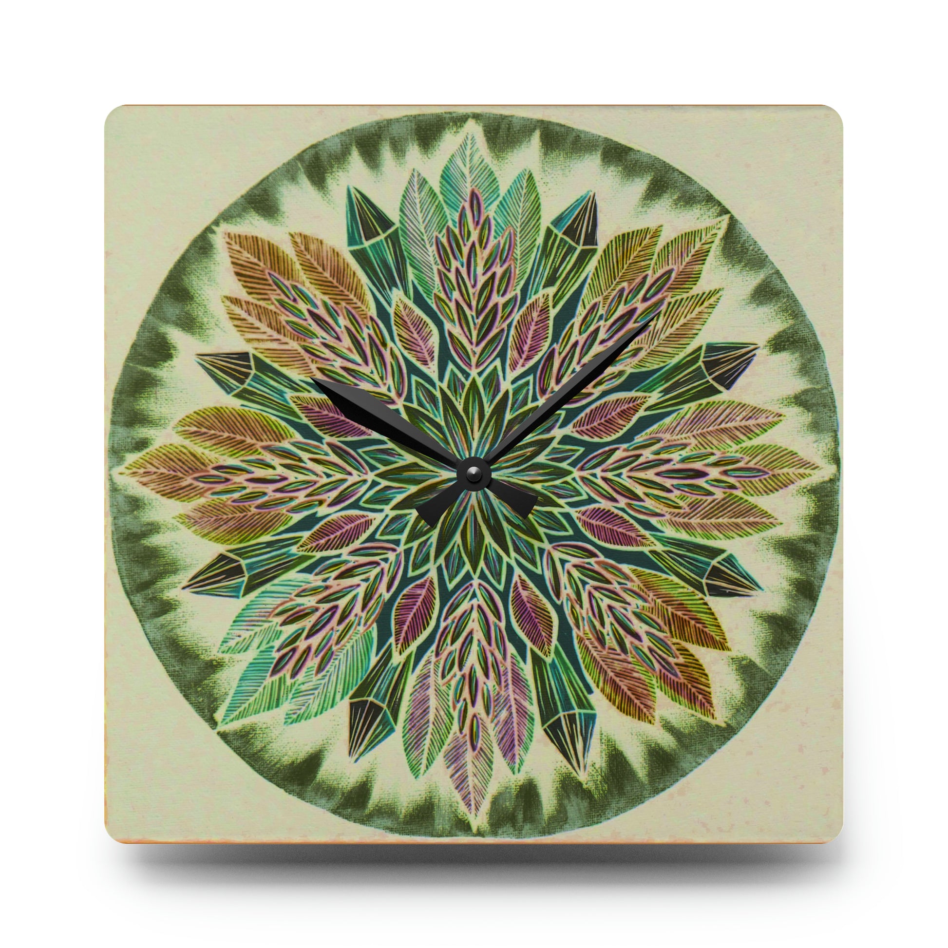 "Krystalhoja Verde" Cosmic Clock - Blue Flame Array 10.75'' × 10.75'' (Square) Home Decor