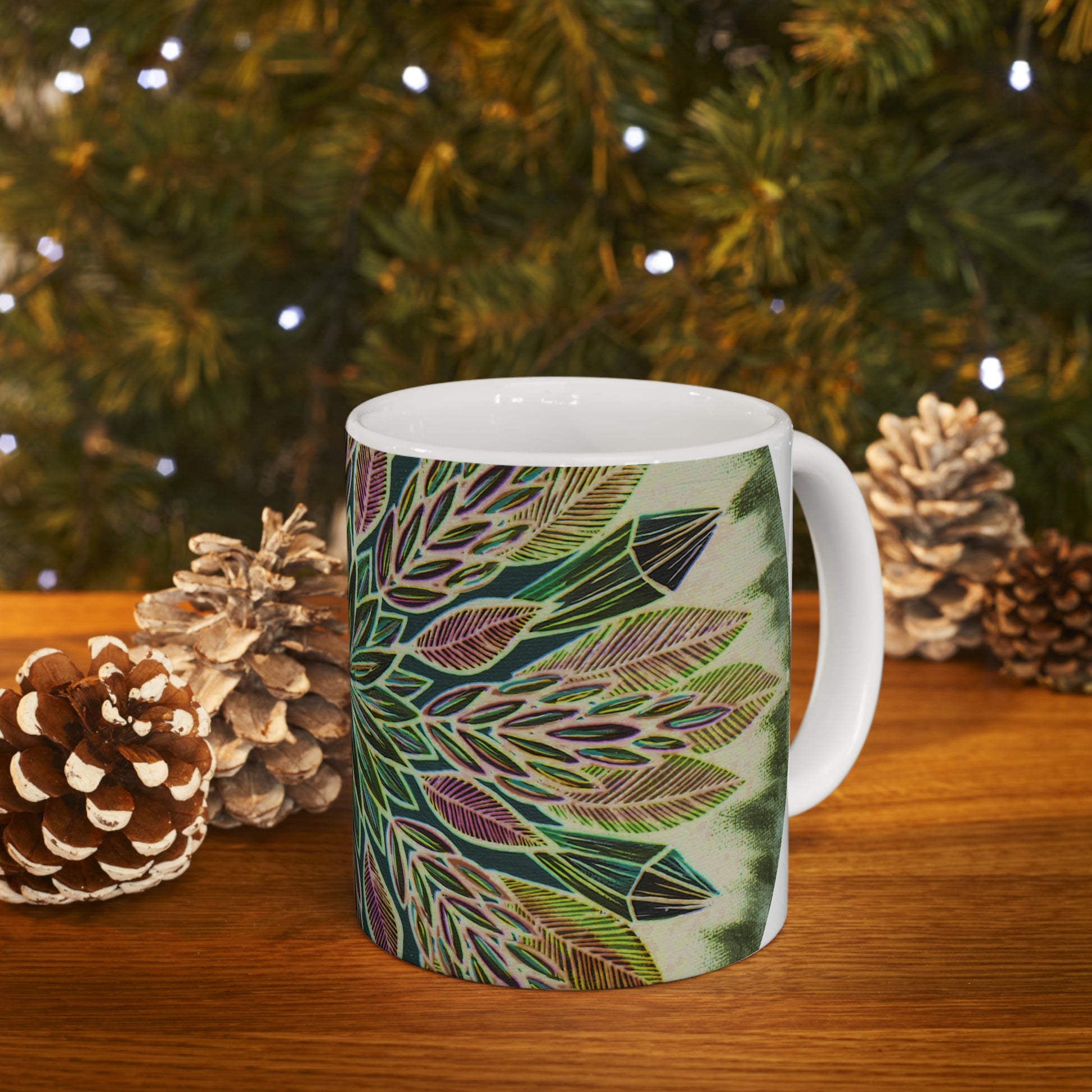 "Krystalhoja Verde" White Ceramic Mug - Blue Flame Array Mug