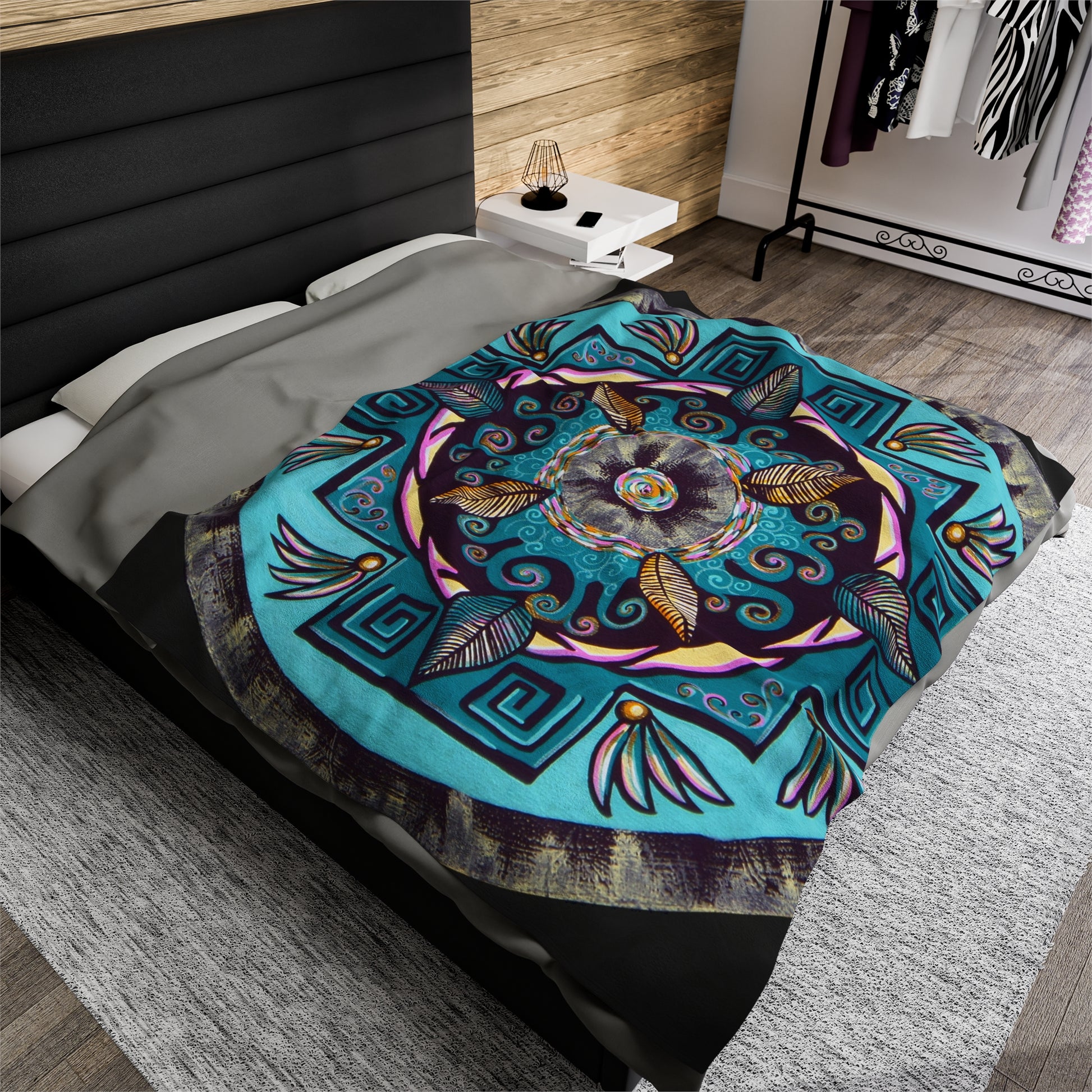 "Hojachakana" Dreamcatcher Blanket - Blue Flame Array 60" × 80" All Over Prints