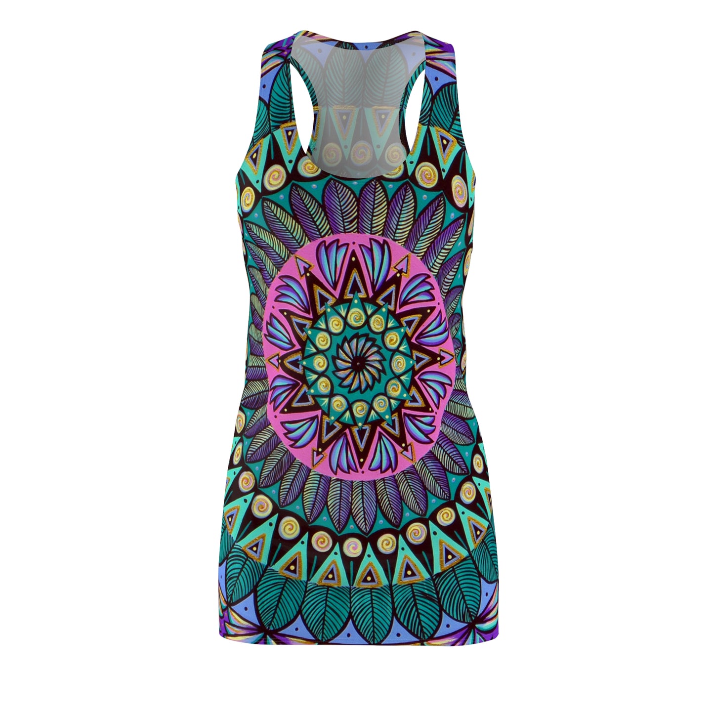 "Mandaladiosa" Ladies Racerback Dress - Blue Flame Array All Over Prints