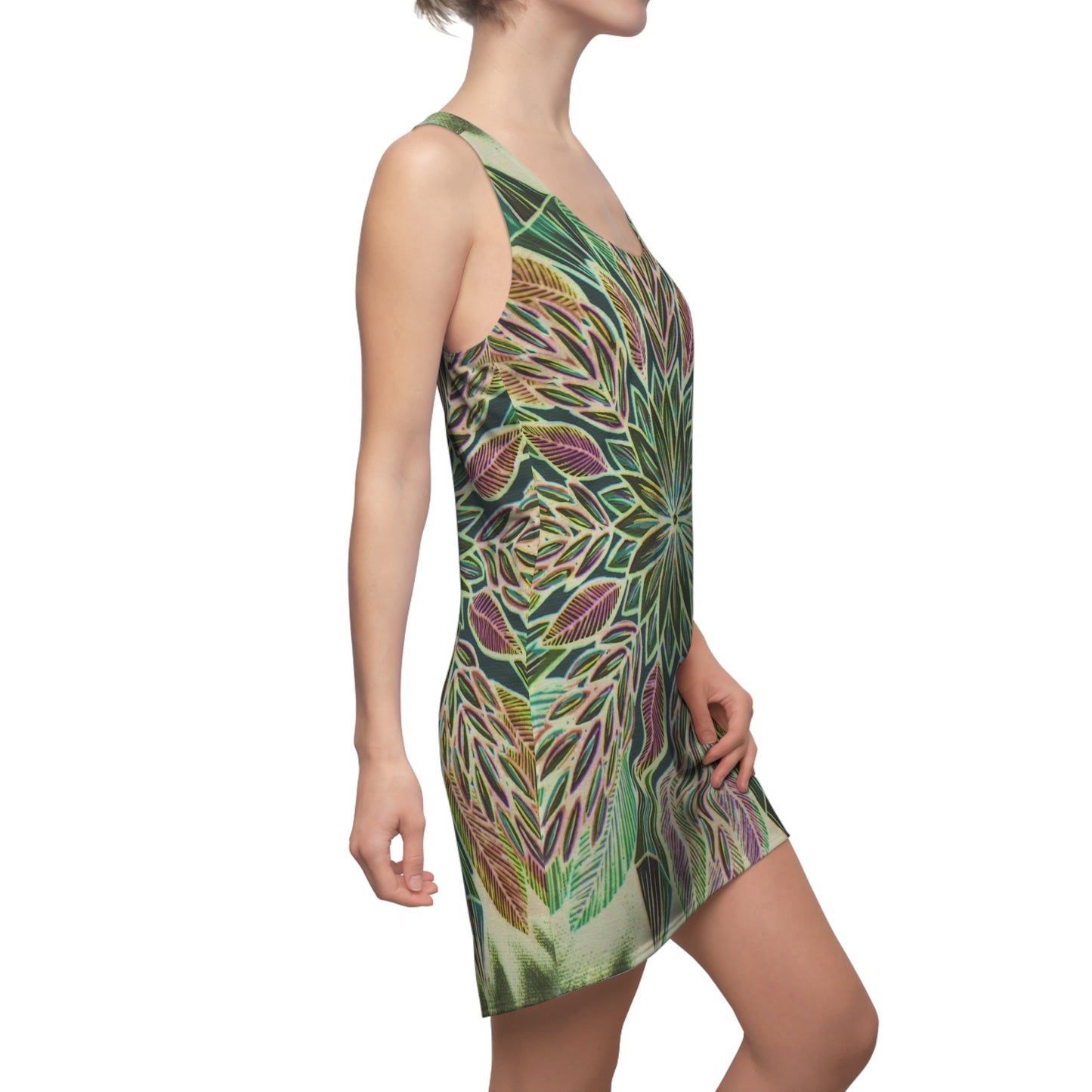 "Krystalhoja Verde" Ladies Racerback Dress - Blue Flame Array All Over Prints