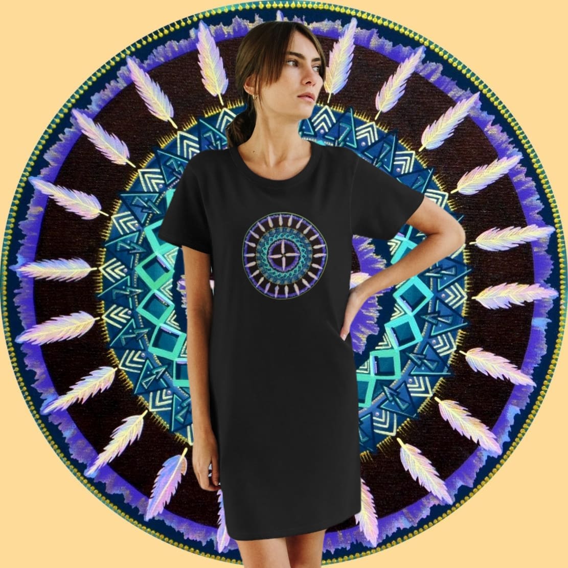 "Cuatro Vientos" Ladies Organic T-Shirt Dress - Blue Flame Array T-Shirt