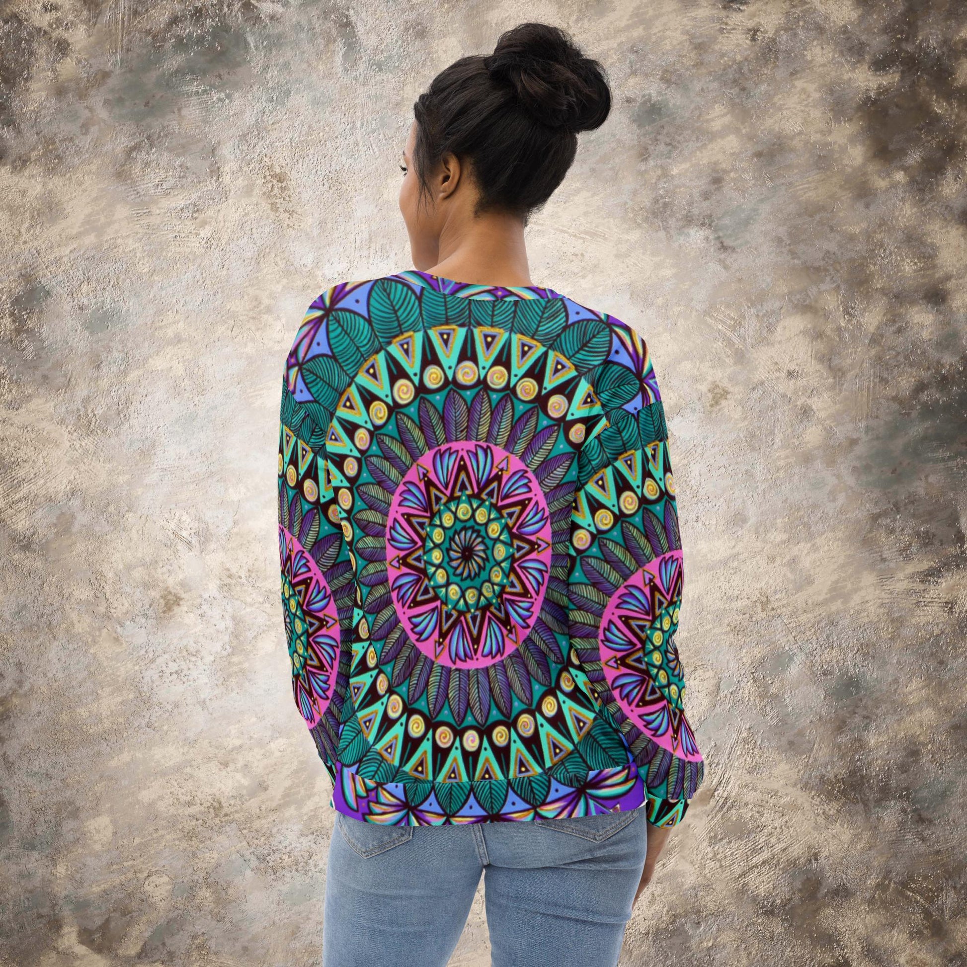 "Mandaladiosa" Ladies Sweatshirt - Blue Flame Array