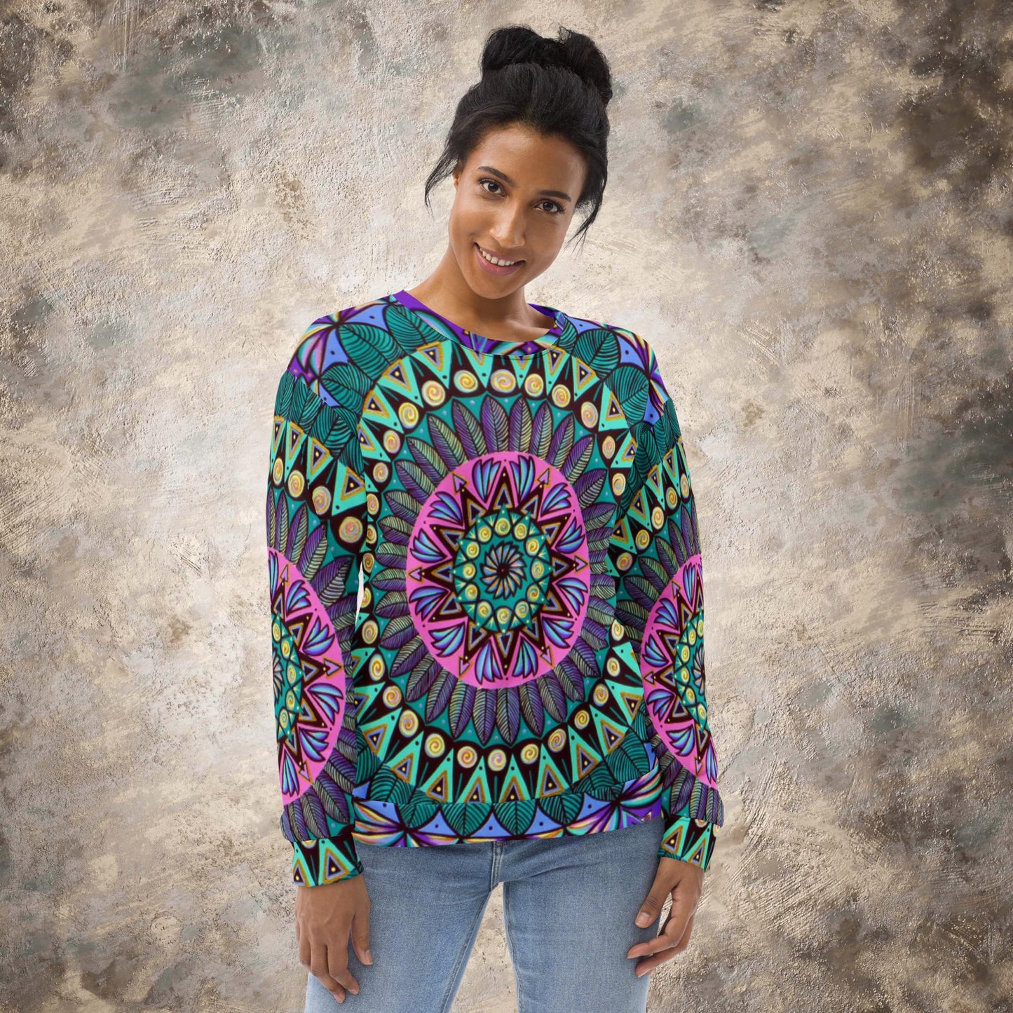 "Mandaladiosa" Ladies Sweatshirt - Blue Flame Array XS