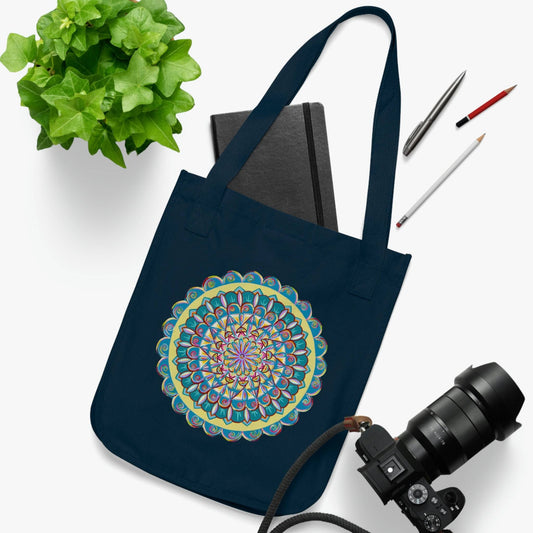 "Almandalayana" Organic Canvas Tote Bag - Blue Flame Array One size / Navy Bags