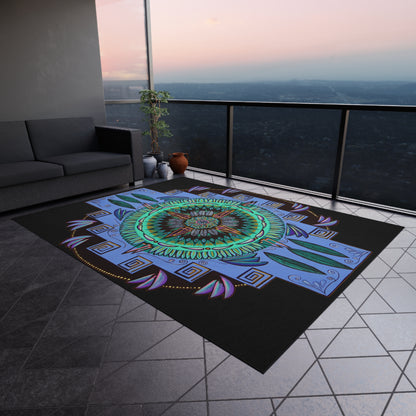 "Plumachakana" Outdoor Mandala Rug - Blue Flame Array Home Decor