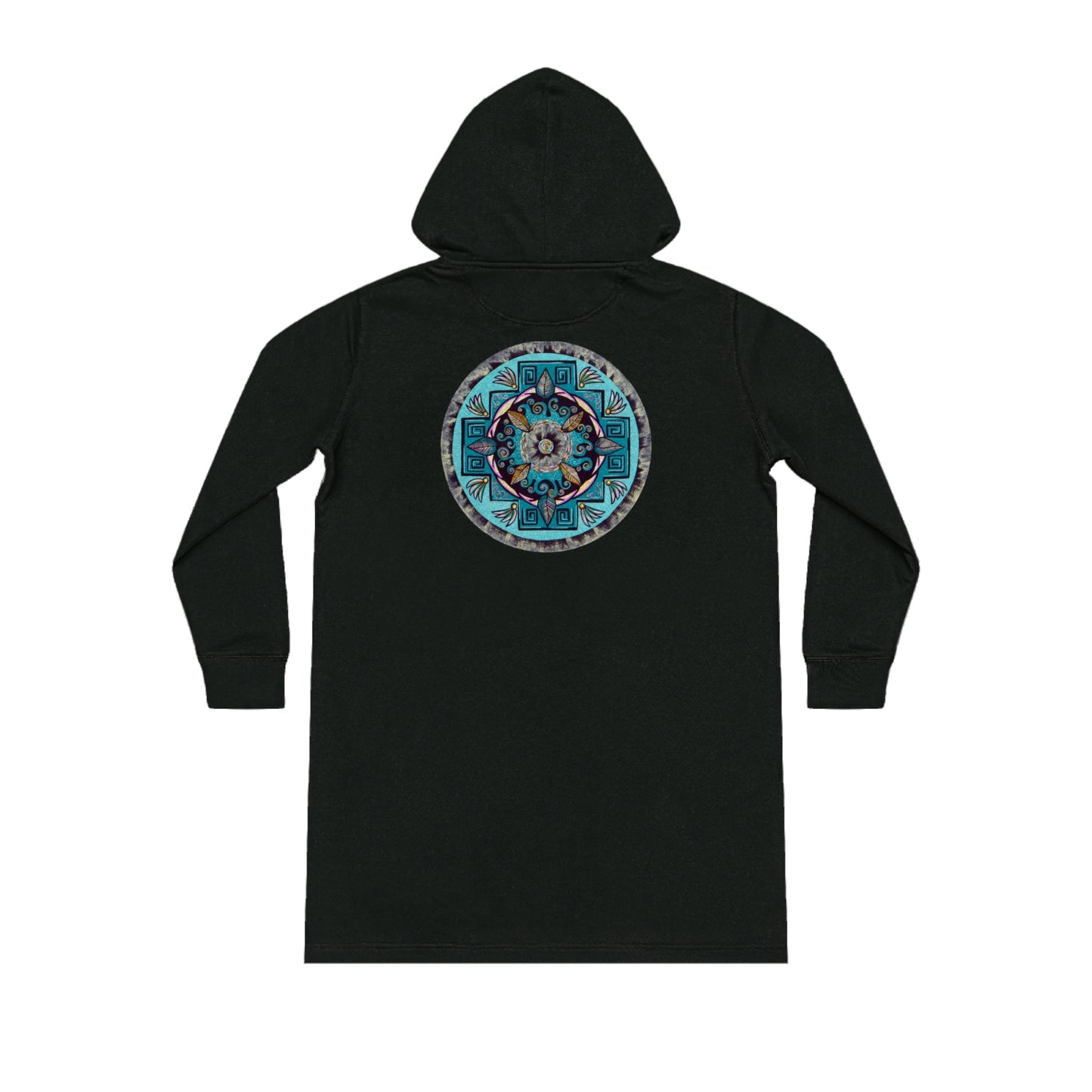 "Hojachakana" Ladies Organic Hoodie Dress - Blue Flame Array Black / XS Hoodie