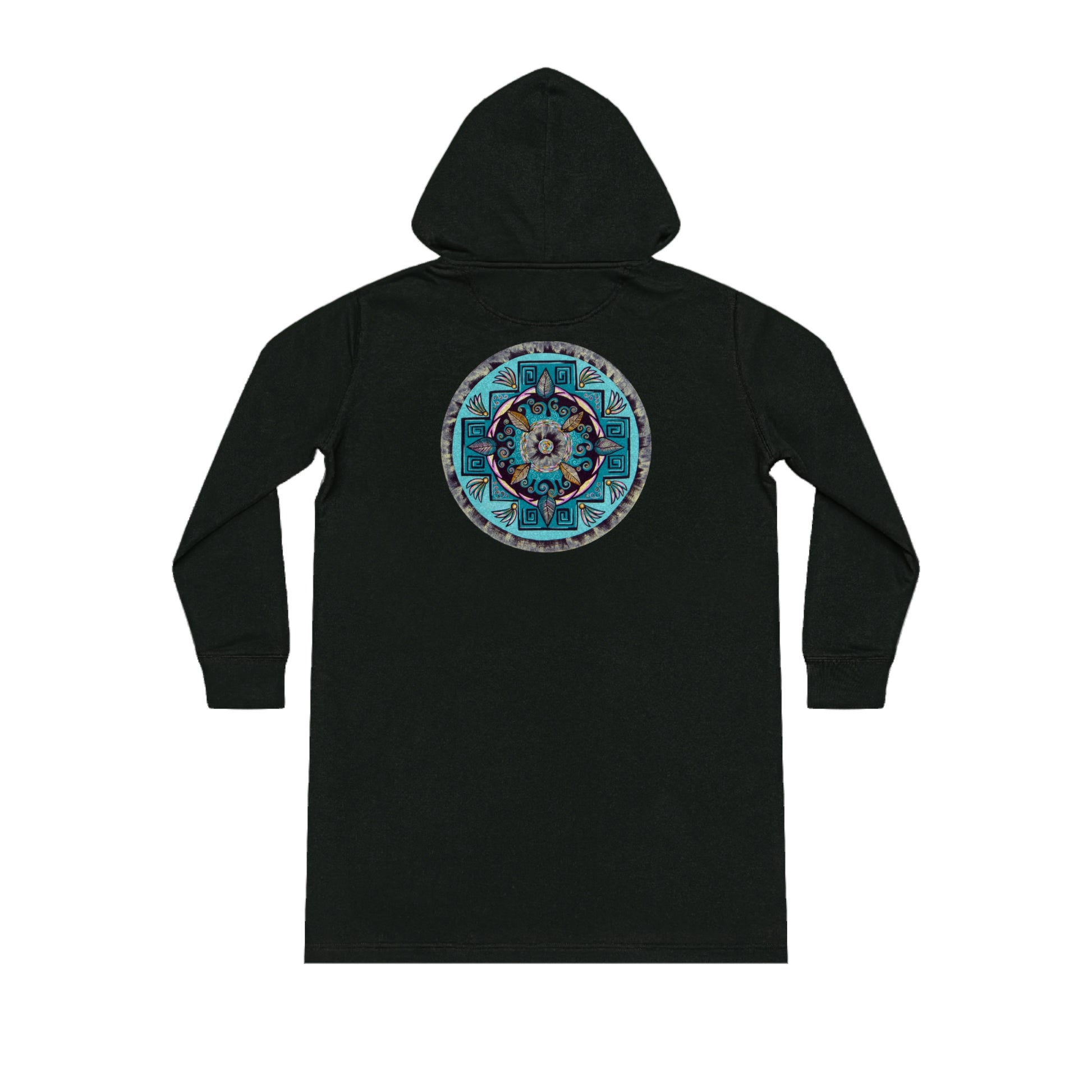 "Hojachakana" Ladies Organic Hoodie Dress - Blue Flame Array Black / XS Hoodie