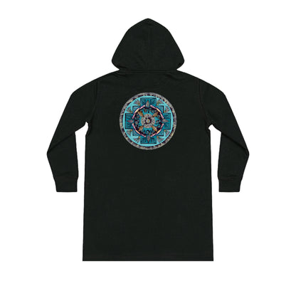 "Hojachakana" Ladies Organic Hoodie Dress - Blue Flame Array Black / XS Hoodie