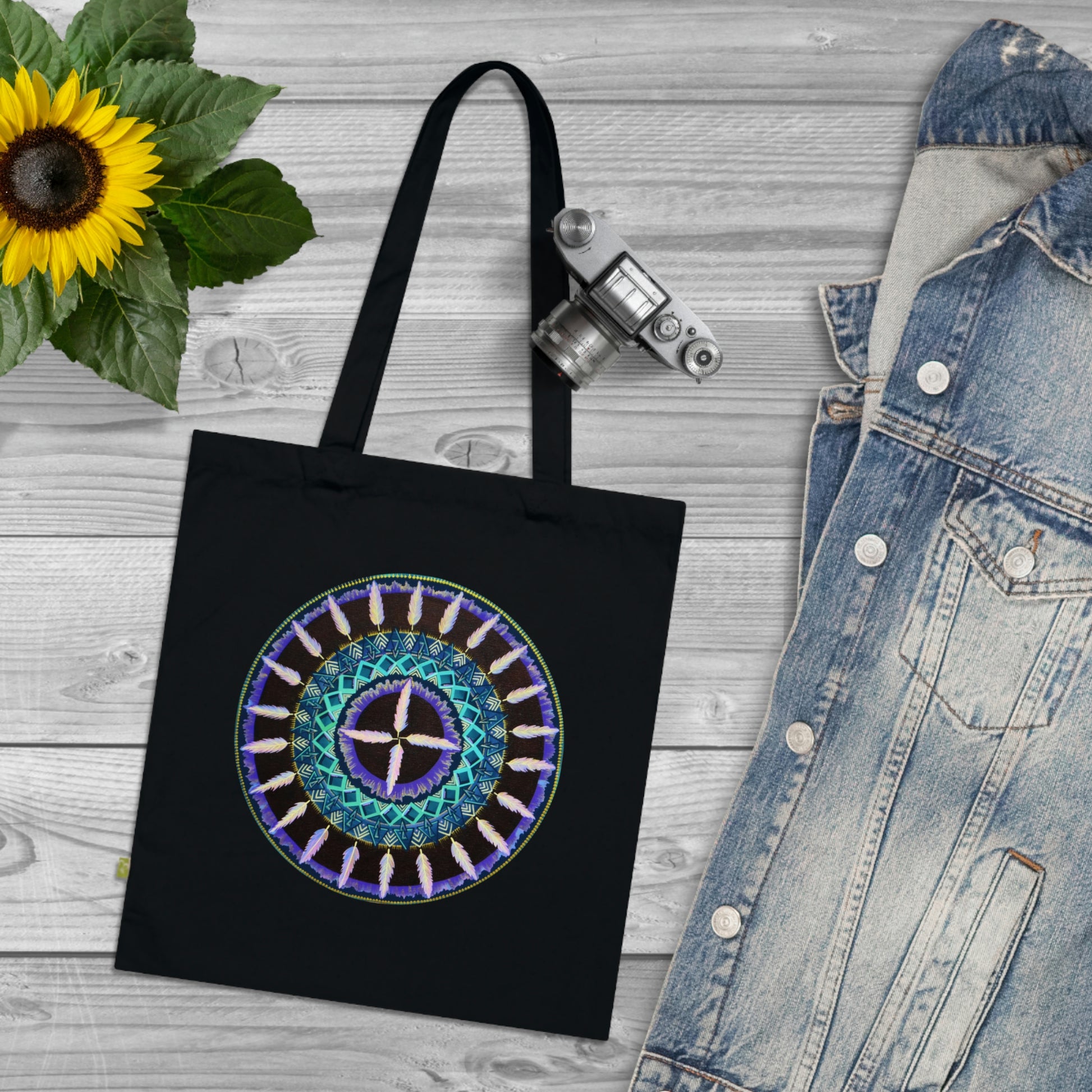 "Cuatro Vientos" Organic Cotton Tote Bag - Blue Flame Array Bags