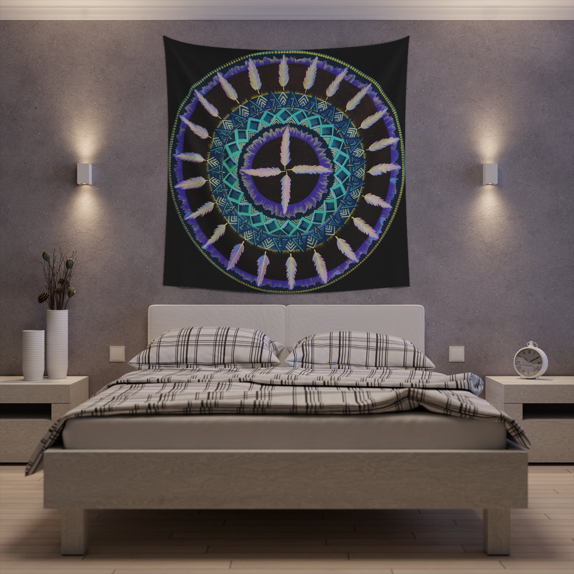 "Cuatro Vientos" Wall Tapestry - Blue Flame Array 57" × 57" Home Decor