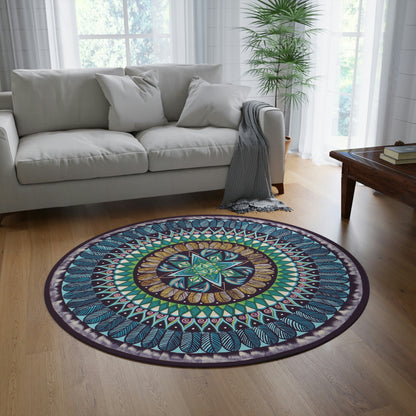 "AquilazurA Kryst'dala" Mandala Rug - Blue Flame Array 60" × 60" Home Decor