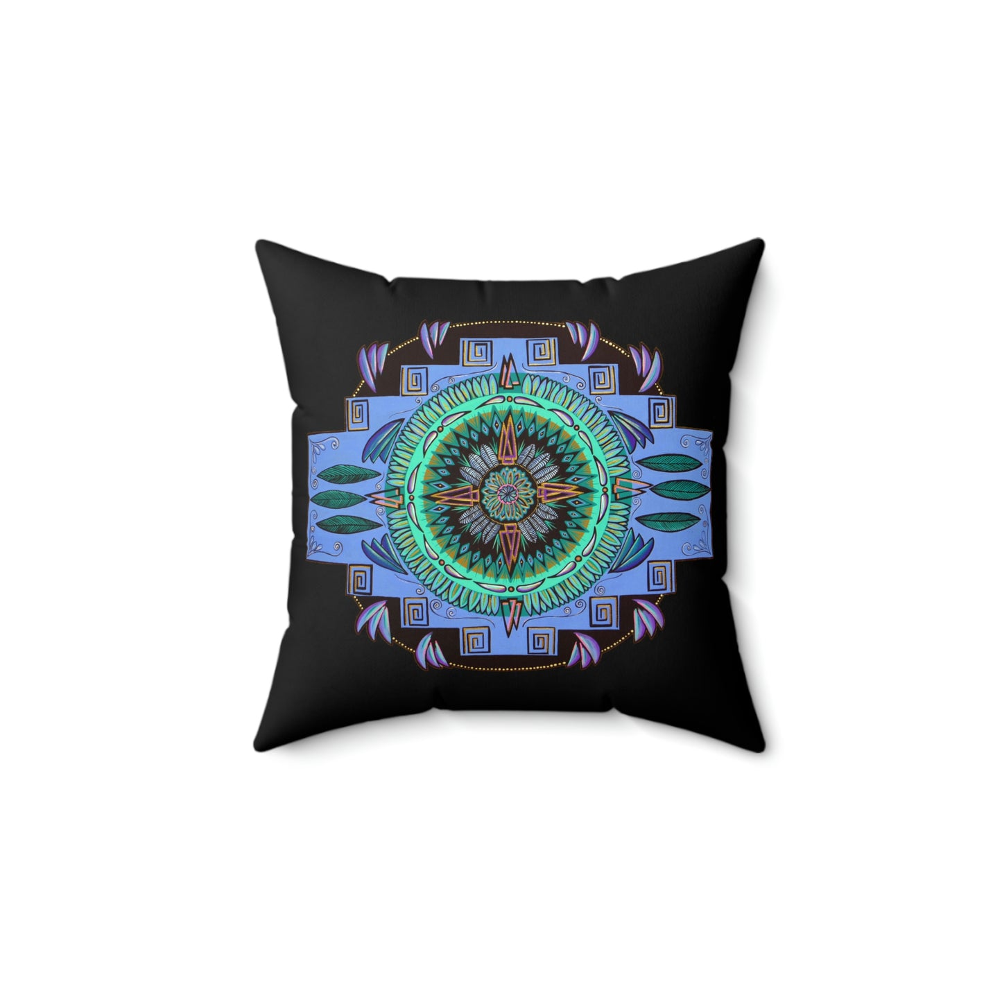 "Plumachakana" Dreamcatcher Pillow - Blue Flame Array 14" × 14" Home Decor