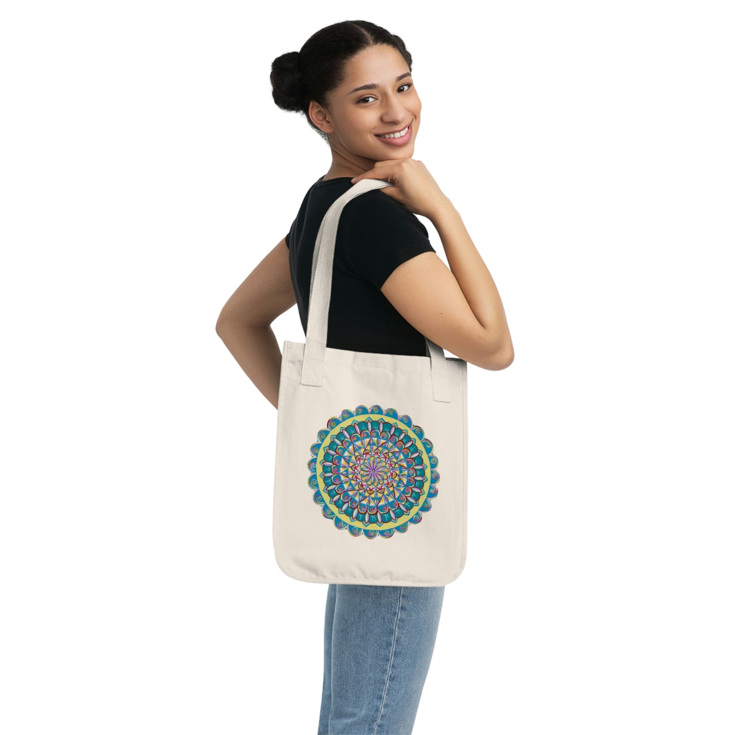 "Almandalayana" Organic Canvas Tote Bag - Blue Flame Array Bags