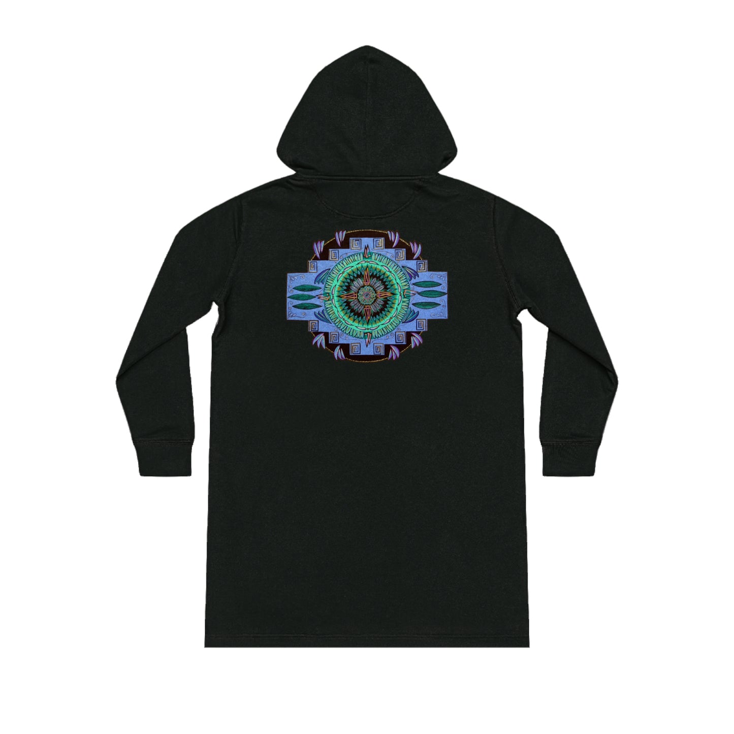 "Plumachakana" Ladies Organic Hoodie Dress - Blue Flame Array Black / XS Hoodie