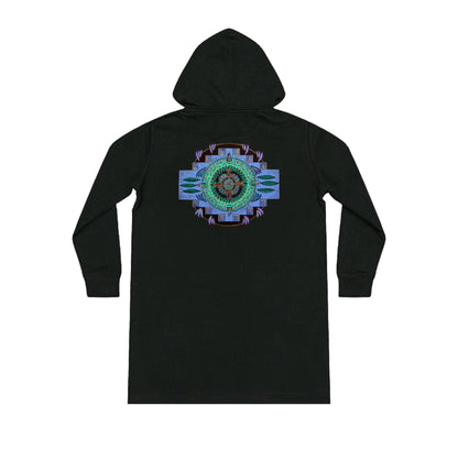 "Plumachakana" Ladies Organic Hoodie Dress - Blue Flame Array Black / XS Hoodie