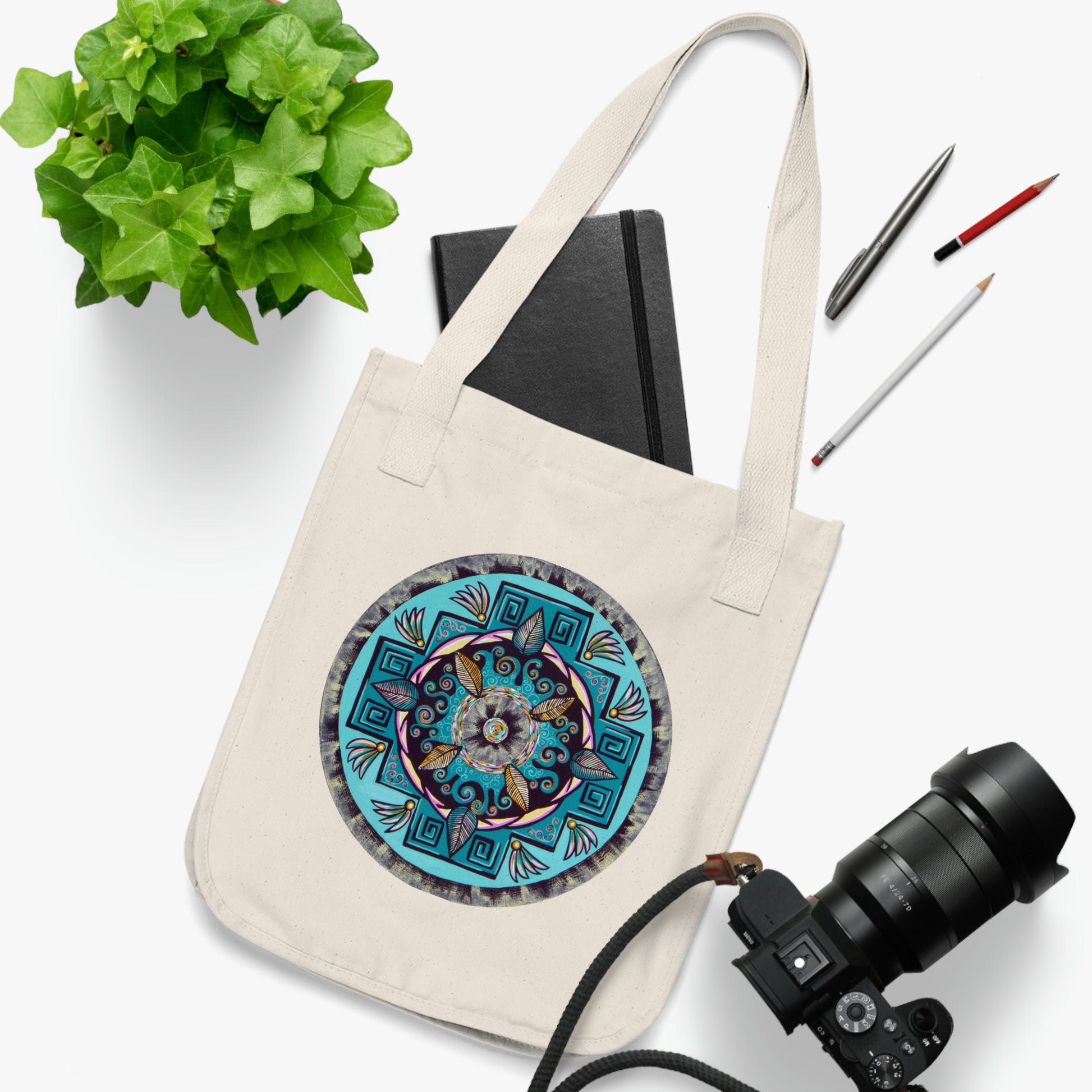 "Hojachakana" Organic Canvas Tote Bag - Blue Flame Array Bags