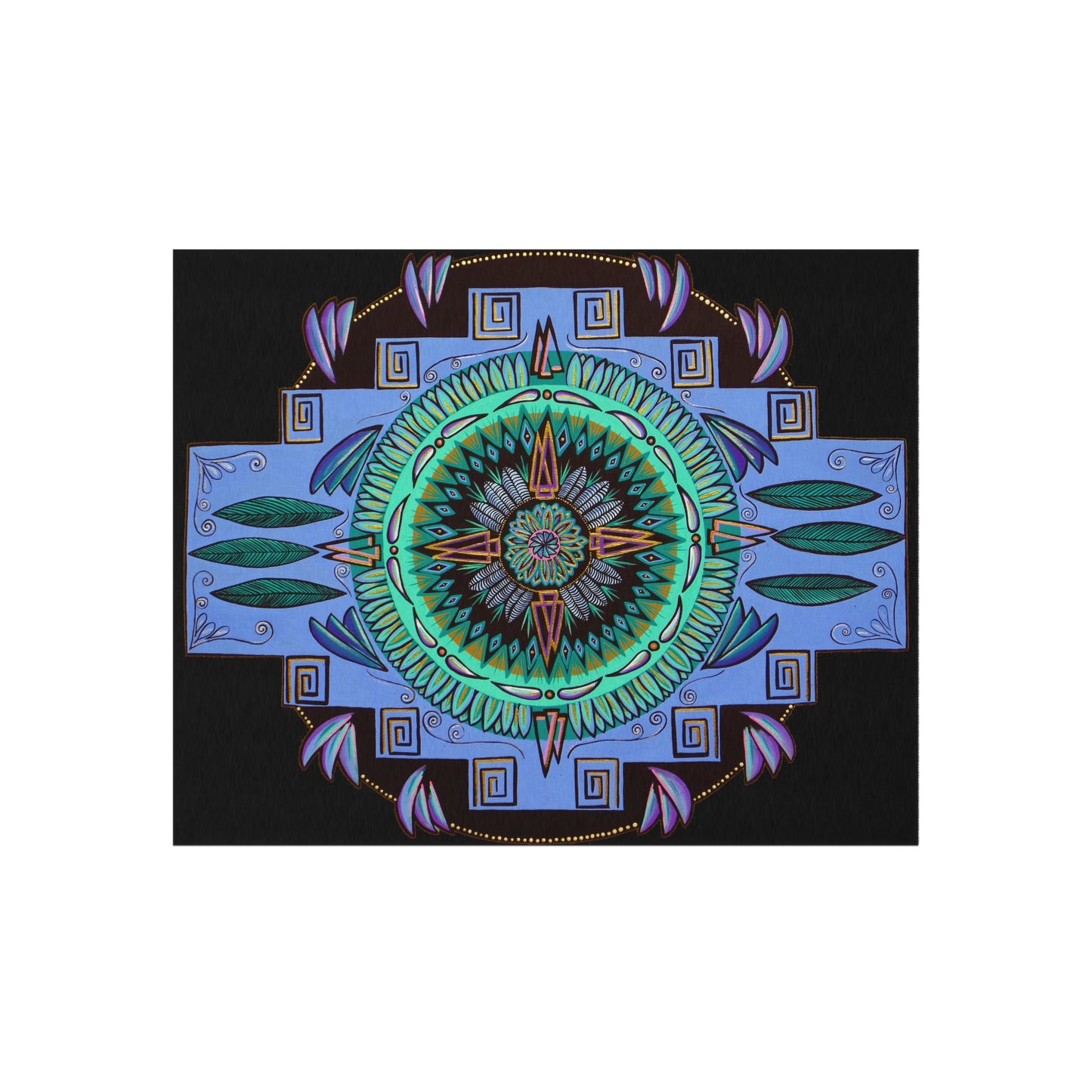 "Plumachakana" Outdoor Mandala Rug - Blue Flame Array Home Decor