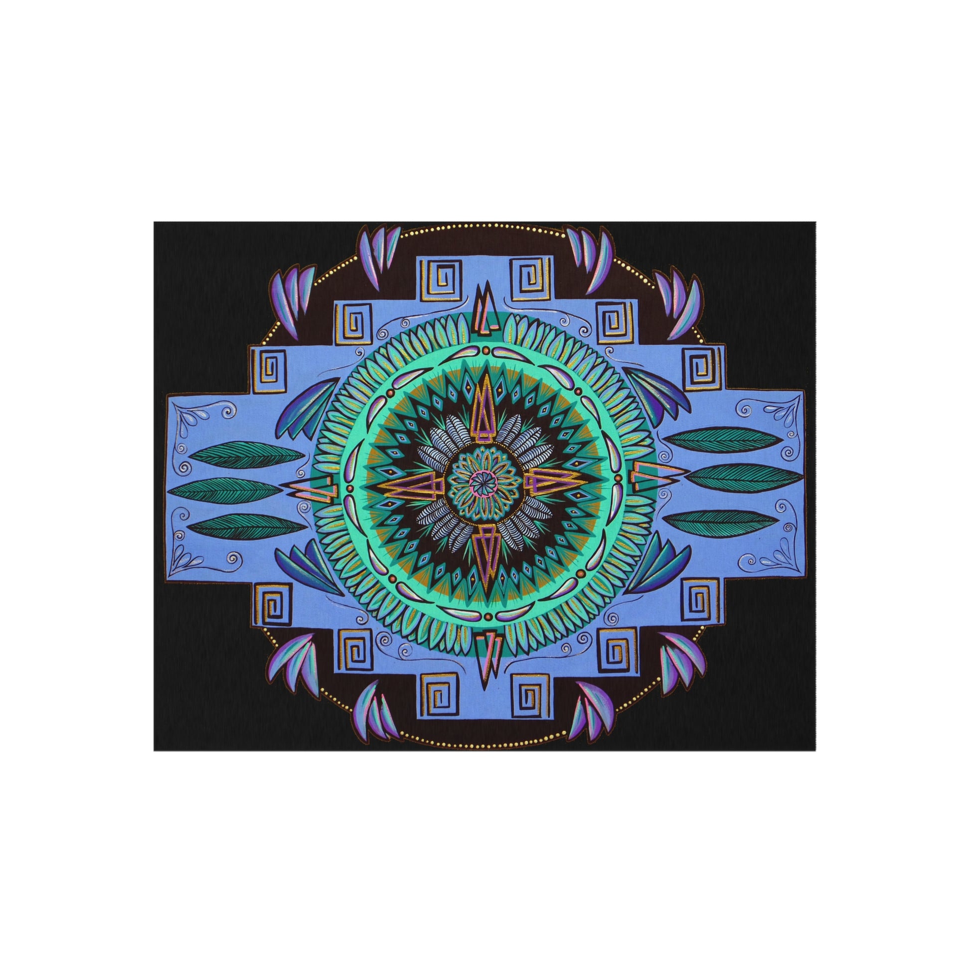 "Plumachakana" Outdoor Mandala Rug - Blue Flame Array Home Decor