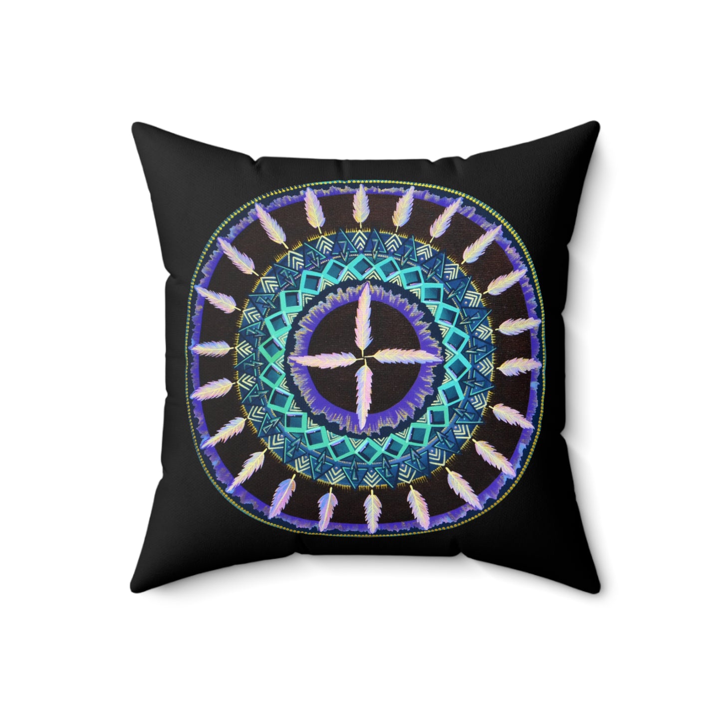 "Cuatro Vientos" Dreamcatcher Pillow - Blue Flame Array 18" × 18" Home Decor