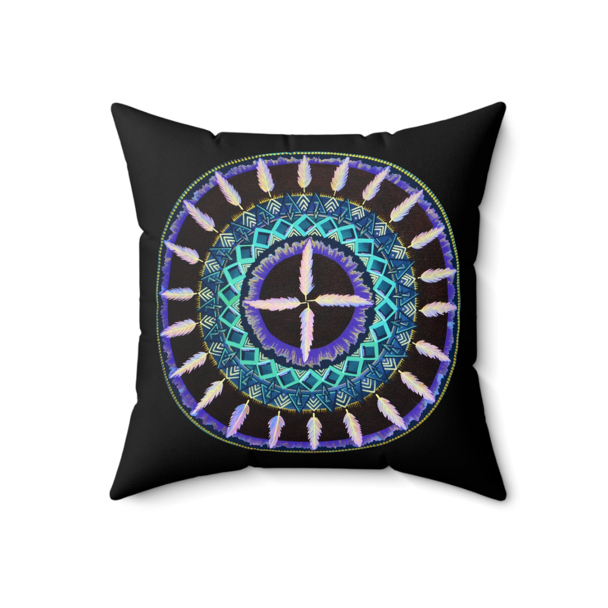 "Cuatro Vientos" Dreamcatcher Pillow - Blue Flame Array 18" × 18" Home Decor