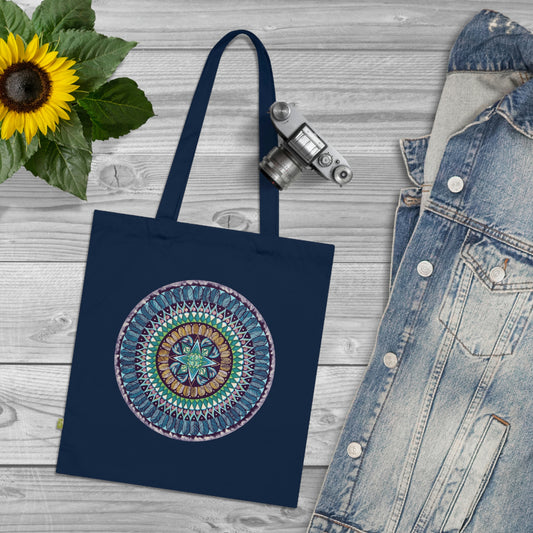 "AquilazurA Kryst'dala" Organic Cotton Tote Bag - Blue Flame Array French Navy / 15" x 16.5" Bags