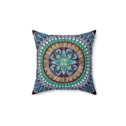 "AquilazurA Kryst'dala" Dreamcatcher Pillow - Blue Flame Array 14" × 14" Home Decor