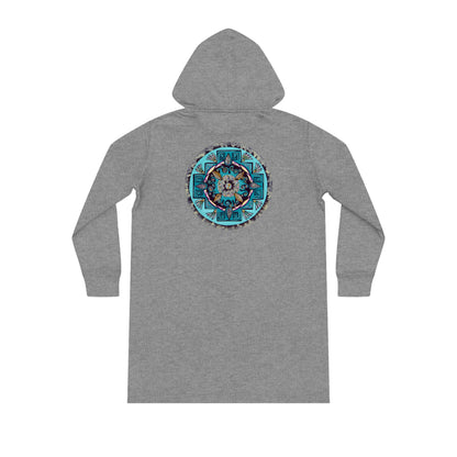 "Hojachakana" Ladies Organic Hoodie Dress - Blue Flame Array Hoodie