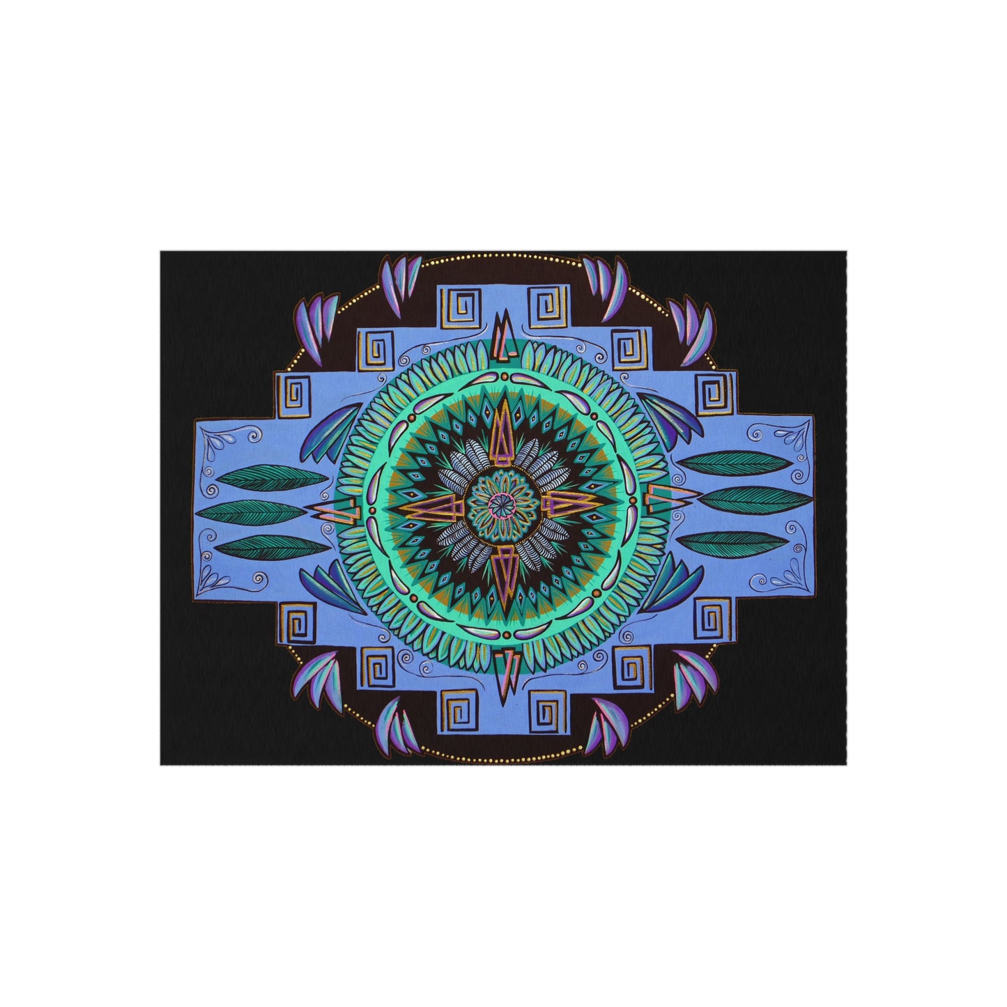 "Plumachakana" Outdoor Mandala Rug - Blue Flame Array 108" × 144" Home Decor